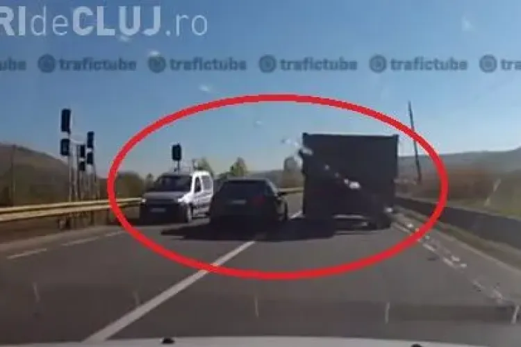 Depășirea CRIMINALĂ pe drumul Cluj - Zalău. Șoferul care a filmat a ÎNGHEȚAT de spaimă - VIDEO