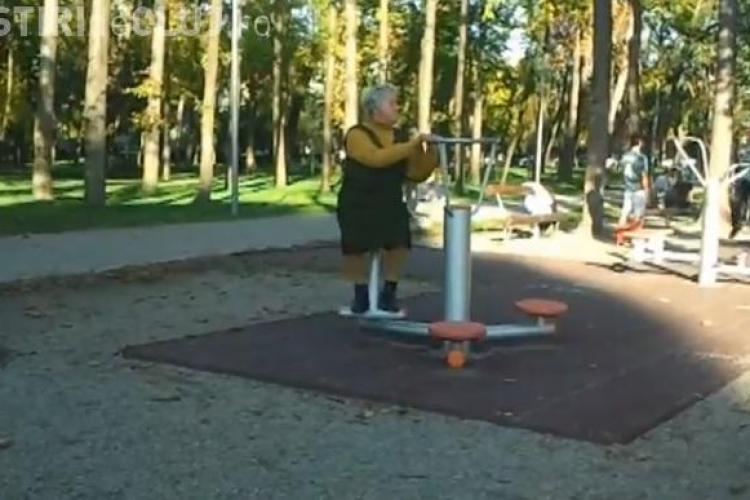 Bunica dinamită, care ”rupe” aparatele de sport din Parcul Central, revine în acțiune cu un nou film - VIDEO