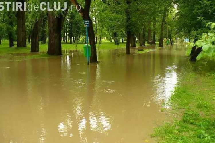 VIDEO - Parcul din Gherla inca este inundat. Motopompele trag apa de 24 de ore