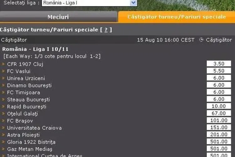 CFR Cluj, favorita la castigarea titlului la casele de pariuri. Vezi ce cota are Universitatea Cluj!