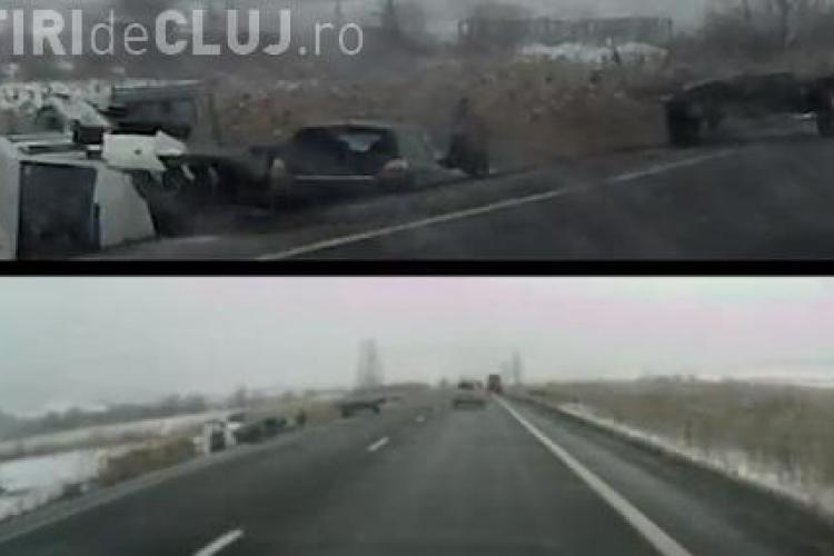 Accident la ieșire din Huedin, surprins de un șofer! Cauza: o depășire nereușită - VIDEO