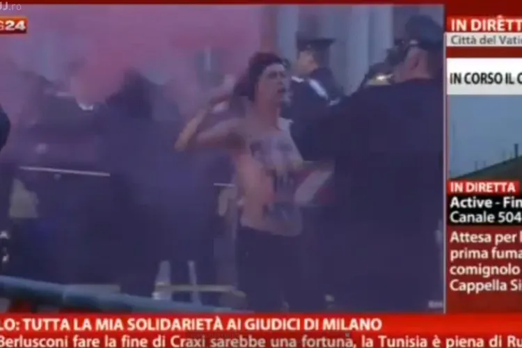 Protest topless la Vatican, în timpul conclavului pentru alegerea Papei - VIDEO