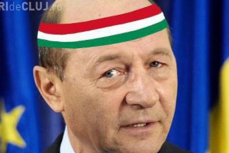 Basescu poartă bentiță cu drapelul maghiar pe cap. Trucaj USL - FOTO