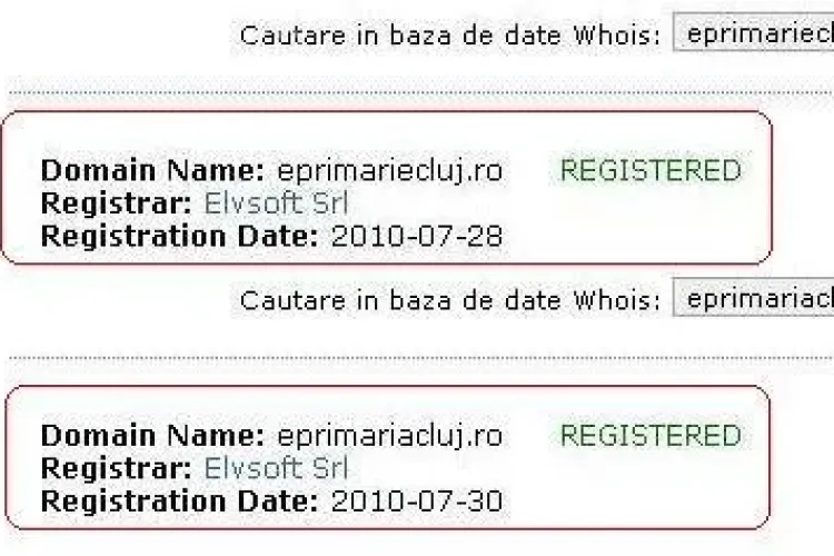 Domeniile eprimariecluj.ro si eprimariacluj.ro au fost cumparate de o persoana fizica