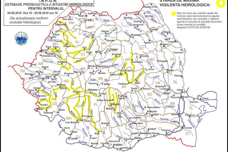Cod galben de inundatii in judetul Cluj pana vineri la ora 16.00