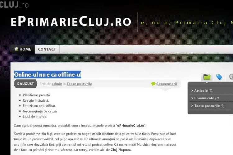 eprimariecluj.ro este functional! Clujeanul care a "suflat" domeniul de sub nasul primariei are un mesaj: "Online-ul nu e ca offline-ul"