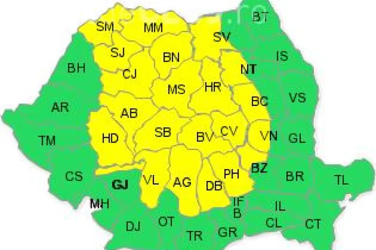 Cod galben de ploi torentiale la Cluj pana marti, la ora 18.00