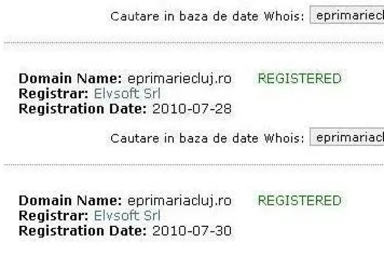 Primaria a luat o teapa dubla! Dupa eprimariecluj.ro, prin aceeasi firma de webdesign a fost cumparat si eprimariacluj.ro
