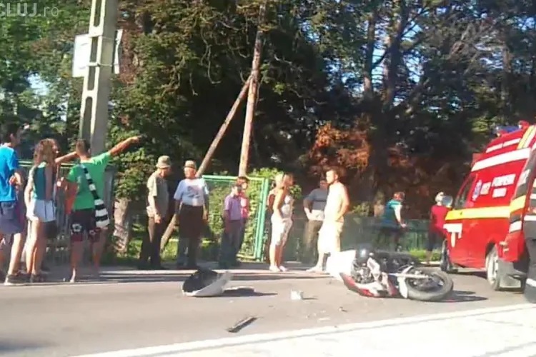 Accident în Gilău! Un motociclist a fost rănit - VIDEO  UPDATE