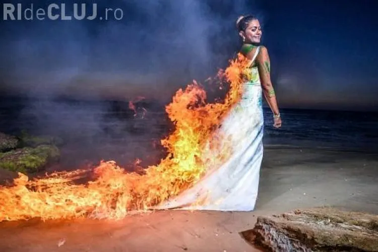 Și-a dat foc la rochia de mireasă, într-o ședință foto NEBUNĂ. Cum s-a terminat totul  -VIDEO