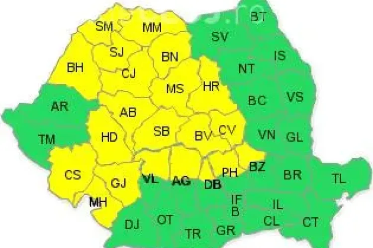 AVERTIZARE METEO: Cod GALBEN de ploaie și vijelie
