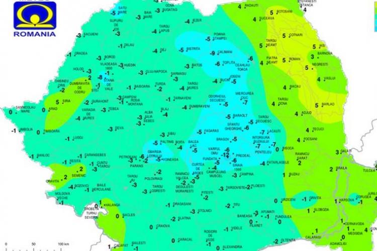 VREME pentru ziua de sâmbătă. Unde a fost cel mai frig în Cluj la ora 8.00?