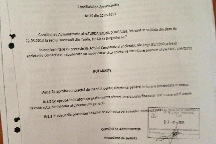 Contractul HALUCINANT al directorului Salinei TURDA: Are dreptul la 6% din profitul salinei - FOTO DOCUMENTE