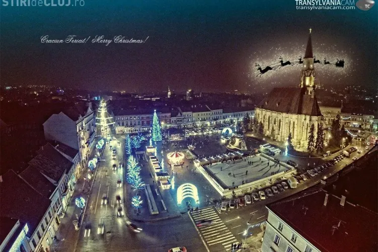Moș Crăciun, fotografiat deasupra Clujului! CRĂCIUN FERICIT TUTUROR 