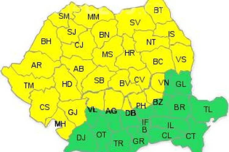 Cod galben de ploi torentiale si vant puternic la Cluj