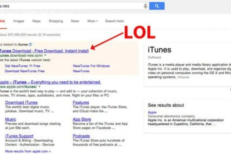 Lovitură grea pentru Apple din partea Google. Vezi ce riști să pățești când cauți ”iTunes”