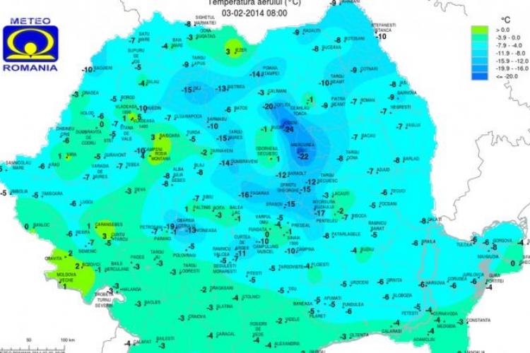 A fost stabilit un nou record negativ de temperatură în România. Vezi cât de frig a fost la Cluj