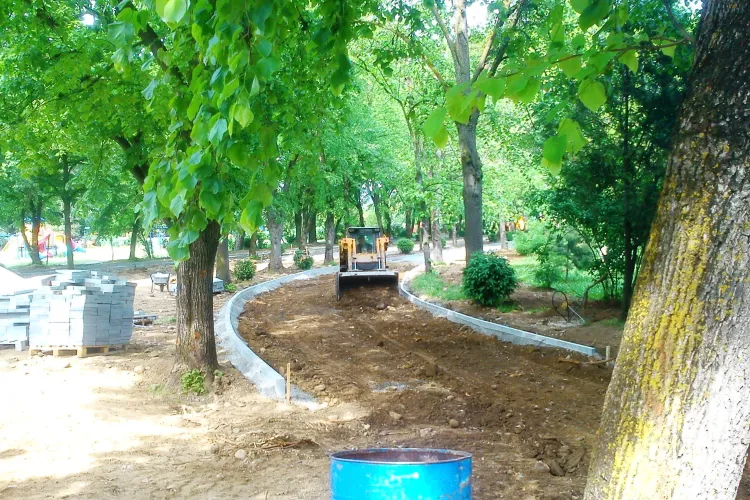 Aleile din Parcul Babeș sunt asfaltate. Copacii au fost tăiați pentru proiectul de reabilitare din bani europeni - FOTO