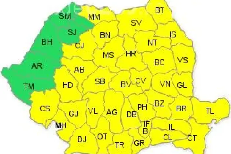 COD GALBEN de ploi și vijelie în aproape toată țara. Vezi cum va fi vremea la Cluj
