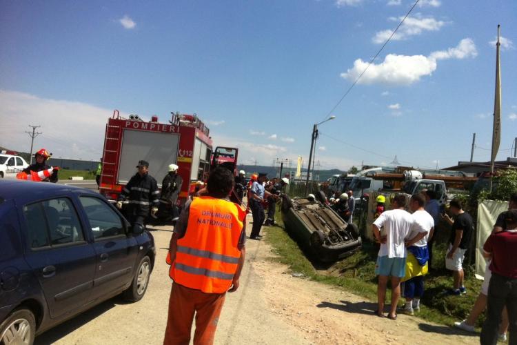 Accident între Florești și Gilău! O mașină s-a răsturnat - VIDEO și FOTO