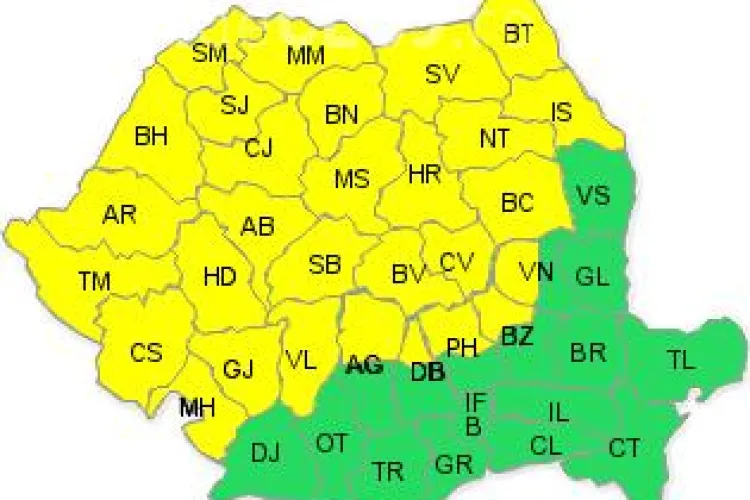 COD GALBEN de ploi la Cluj și în alte 28 de județe