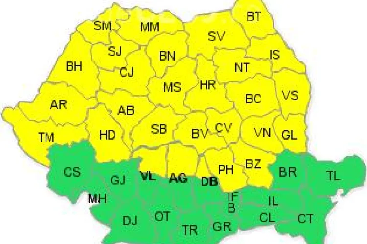 COD GALBEN de furtuni și descărcări electrice la Cluj, pe tot parcursul zilei