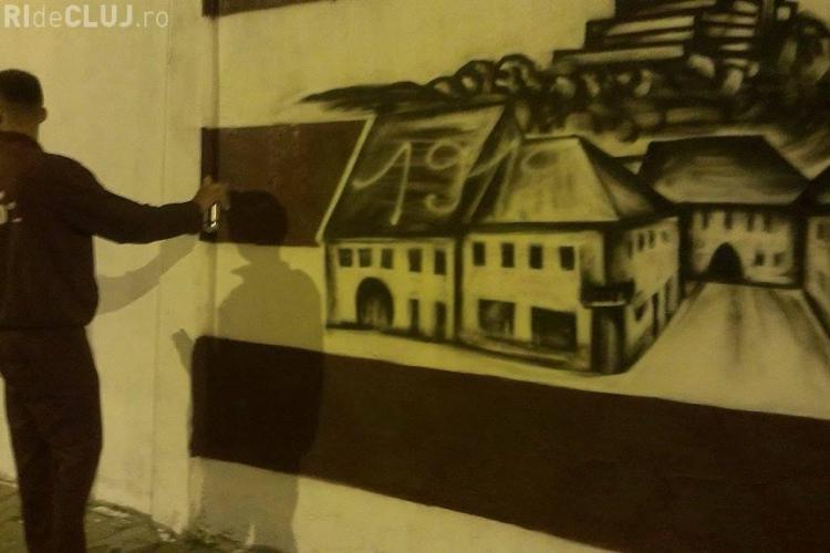 Suporterii CFR Cluj au realizat un SUPERB grafitti, iar cei de la U Cluj l-au DISTRUS - FOTO
