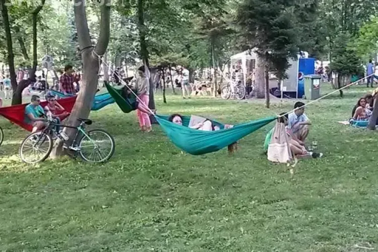 Lectură în parc în Parcul Central. Cărțile sunt asigurate gratuit de Biblioteca Octavian Goga