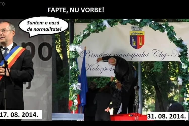 Activiștii care au pus ILEGAL un banner maghiar în Parcul Central sunt furioși - FOTO