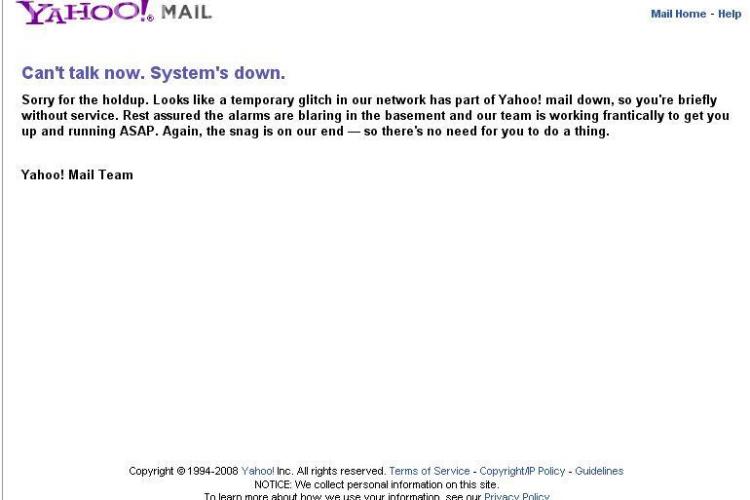 Serverele Yahoo au cazut si milioane de utilizatori nu pot intra pe e-mailurile personale!