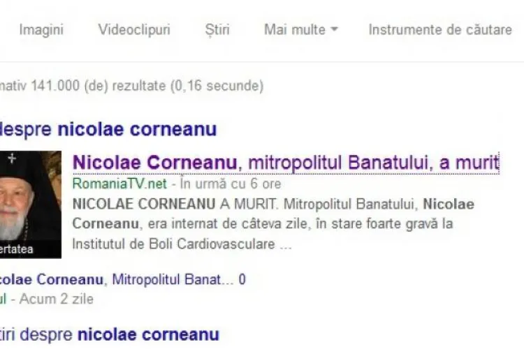 Mitropolitul Banatului a fost declarat mort de România TV