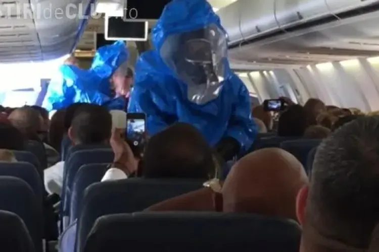 Farsă nereușită la bordul unui avion. Un bărbat a panicat pasagerii spunând că are Ebola VIDEO