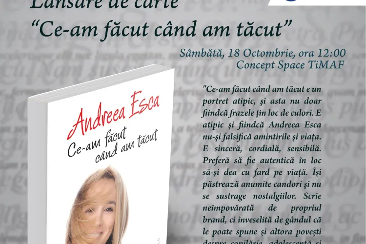 Andreea Esca își lansează noua carte la TiMAF, în săptămâna dedicată modei românești