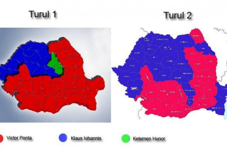Cum s-a schimbat harta votului în România de la turul 1 la turul 2?