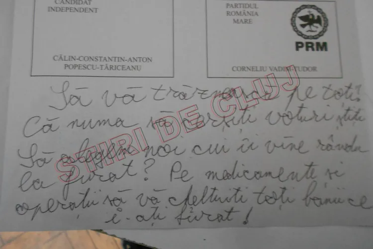 Urarea unui clujean către politicieni! Ce a scris pe buletinul de vot: ”Să vă dați banii FURAȚI pe medicamente ...” - FOTO