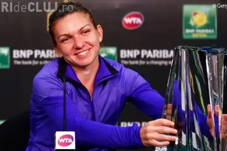 Moment amuzant cu Simona Halep. Nu a putut să ridice trofeul câștigat la Indian Wells VIDEO