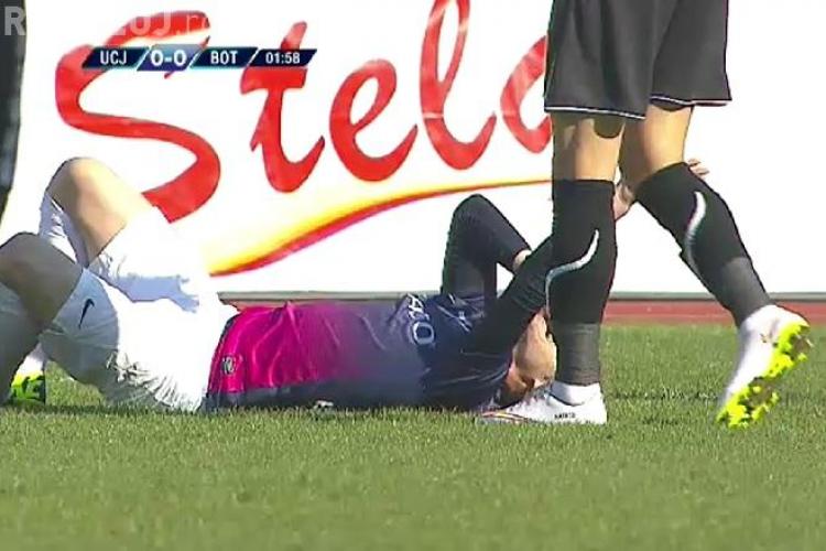 Accidentare gravă la ”U” Cluj - FC Botoșani. I s-a umplut fața de sânge