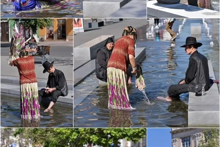 Gaborii la SPA în Piața Unirii! Piranda și-a spălat și ROCHIA. Credeți că au primit amendă? - Galerie FOTO